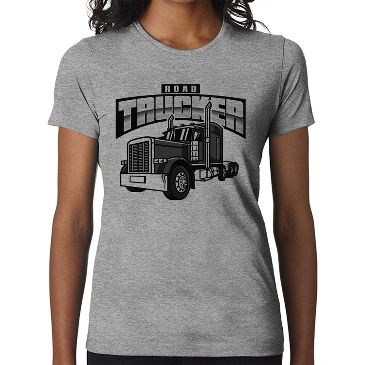Baby Look Caminhão Road Trucker Caminhoneiro - Cinza