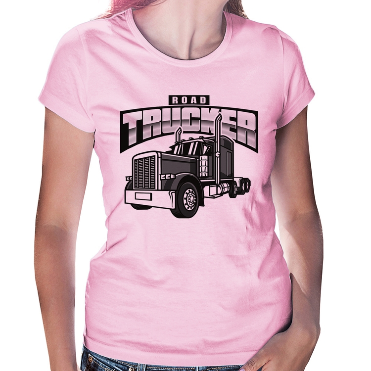 Baby Look Caminhão Road Trucker Caminhoneiro - Rosa Bebê
