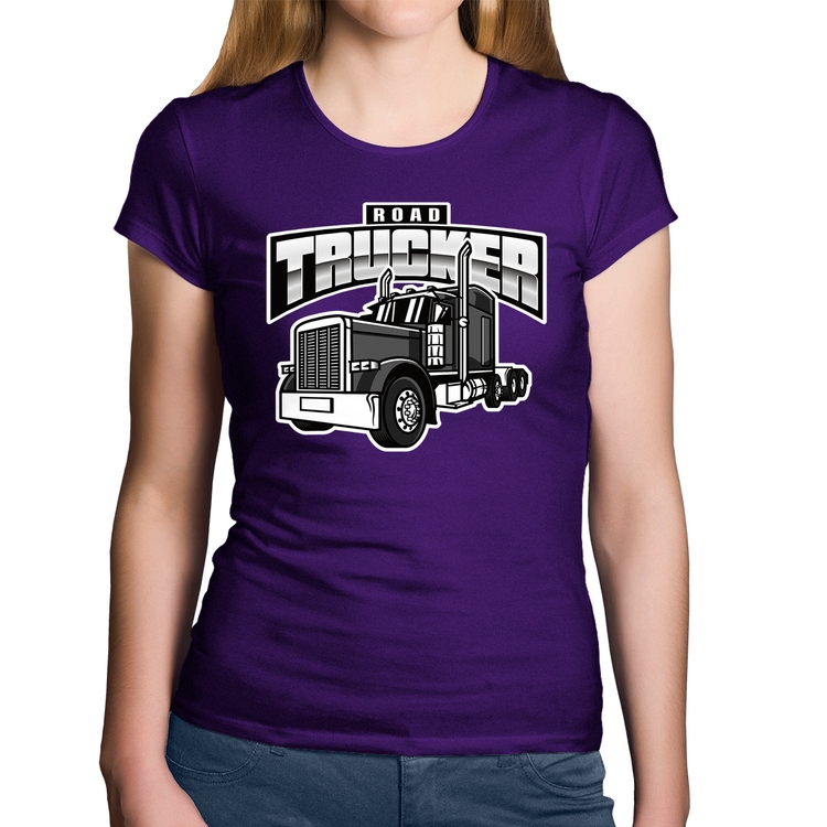 Baby Look Algodão Caminhão Road Trucker Caminhoneiro - Roxa