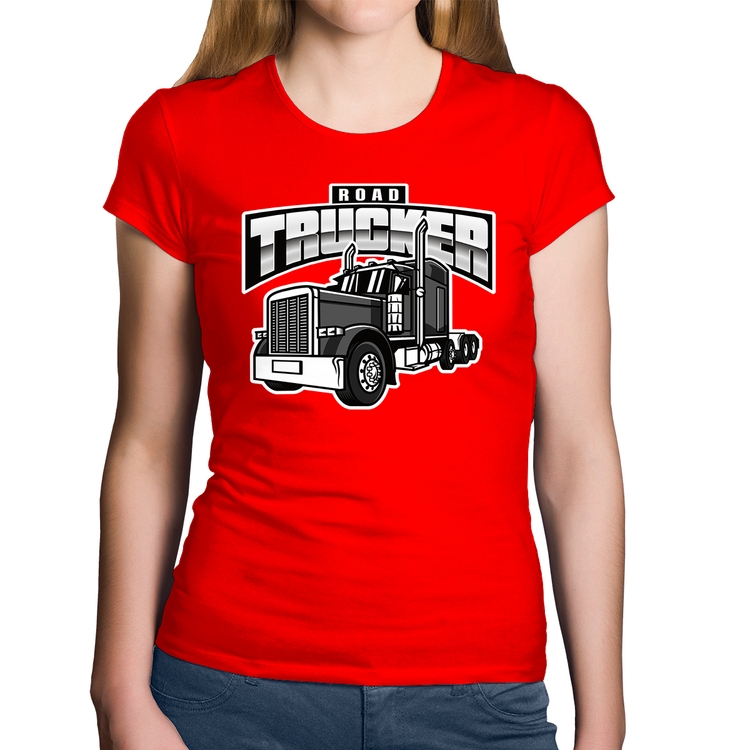 Baby Look Algodão Caminhão Road Trucker Caminhoneiro - Vermelha