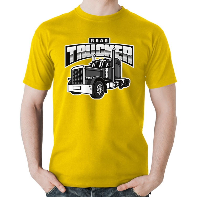 Camiseta Algodão Caminhão Road Trucker Caminhoneiro - Amarela