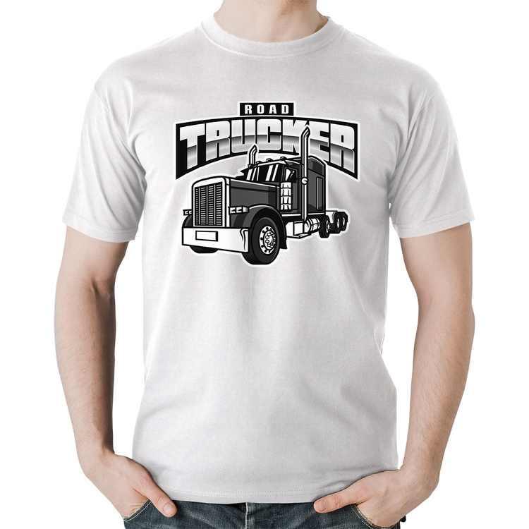 Camiseta Algodão Caminhão Road Trucker Caminhoneiro - Branca