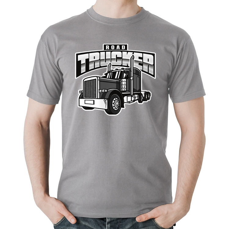 Camiseta Algodão Caminhão Road Trucker Caminhoneiro - Cinza