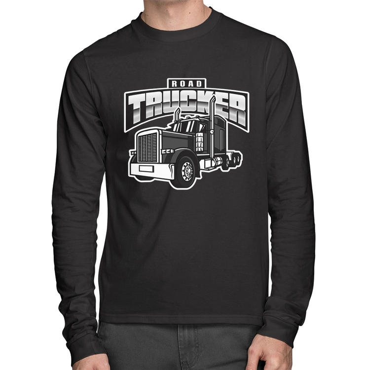 Camiseta Algodão Caminhão Road Trucker Caminhoneiro Manga Longa