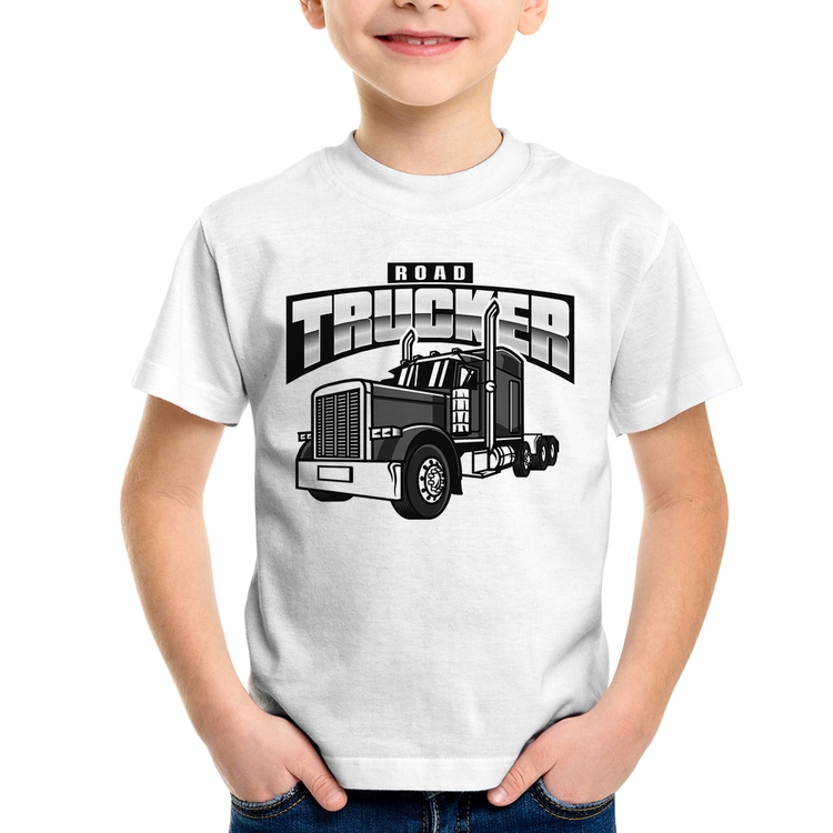 Camiseta Infantil Caminhão Road Trucker Caminhoneiro