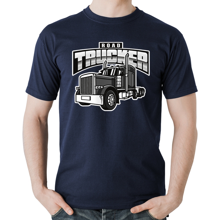 Camiseta Algodão Caminhão Road Trucker Caminhoneiro - Marinho