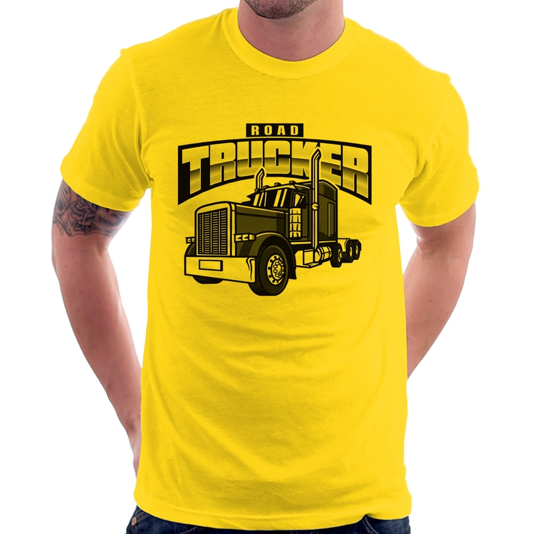 Camiseta Caminhão Road Trucker Caminhoneiro - Amarela