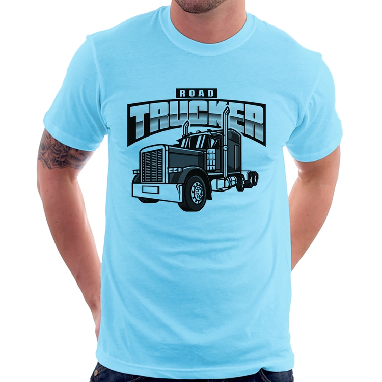 Camiseta Caminhão Road Trucker Caminhoneiro - Azul Bebê