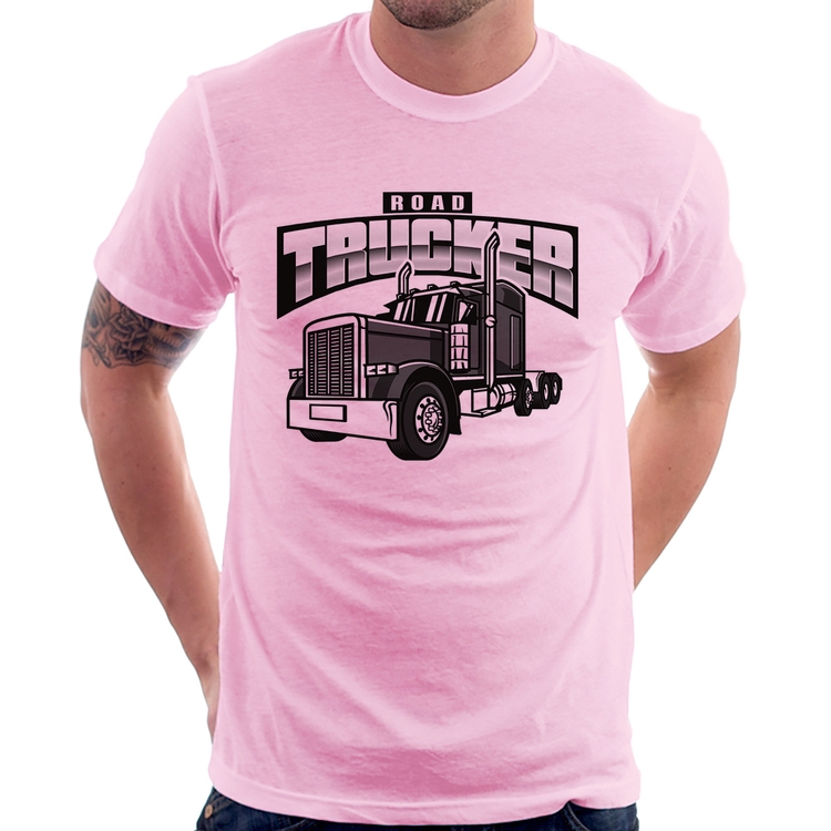 Camiseta Caminhão Road Trucker Caminhoneiro - Rosa Bebê