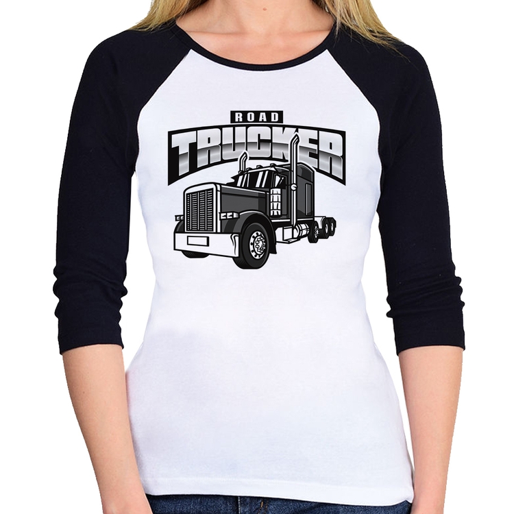 Baby Look Raglan Caminhão Road Trucker Caminhoneiro Manga 3/4