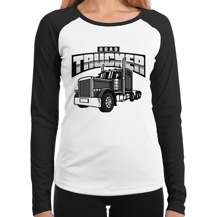 Baby Look Raglan Caminhão Road Trucker Caminhoneiro Manga Longa