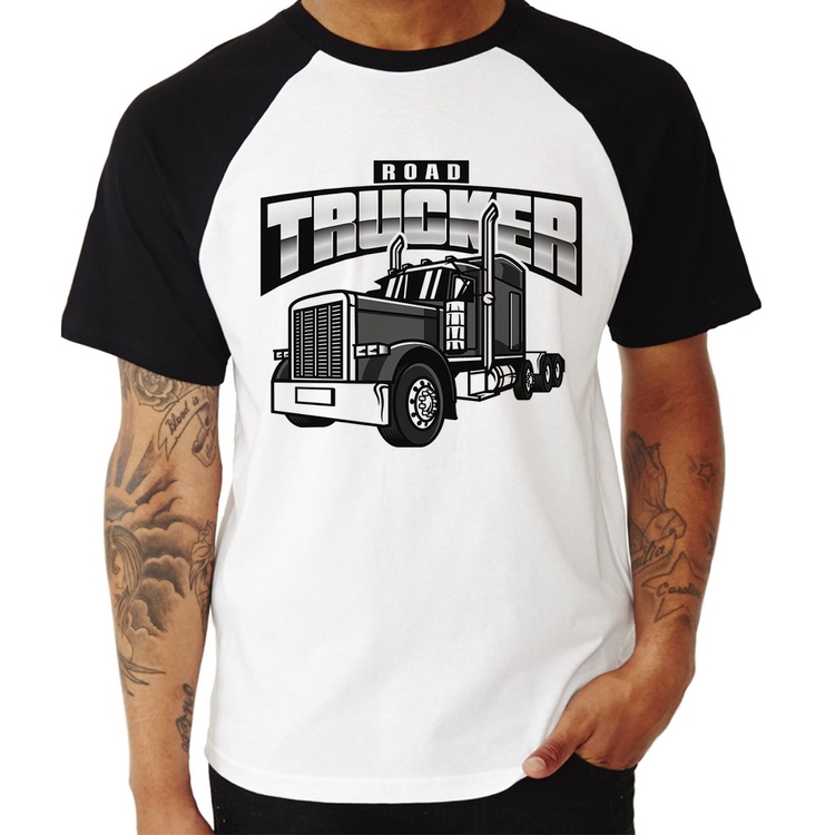 Camiseta Raglan Caminhão Road Trucker Caminhoneiro