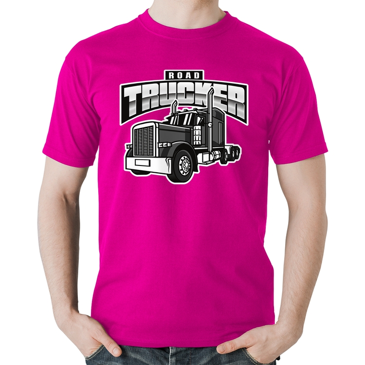 Camiseta Algodão Caminhão Road Trucker Caminhoneiro - Rosa
