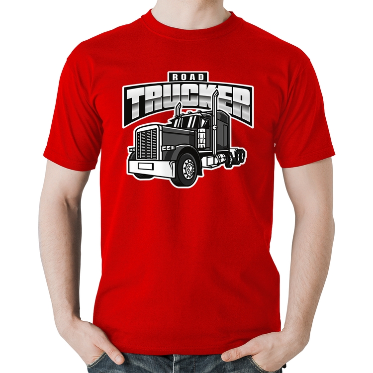 Camiseta Algodão Caminhão Road Trucker Caminhoneiro - Vermelha