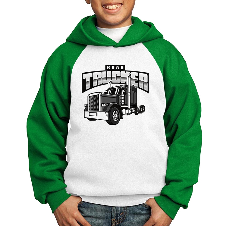 Moletom Infantil Caminhão Road Trucker Caminhoneiro - Branco/Verde