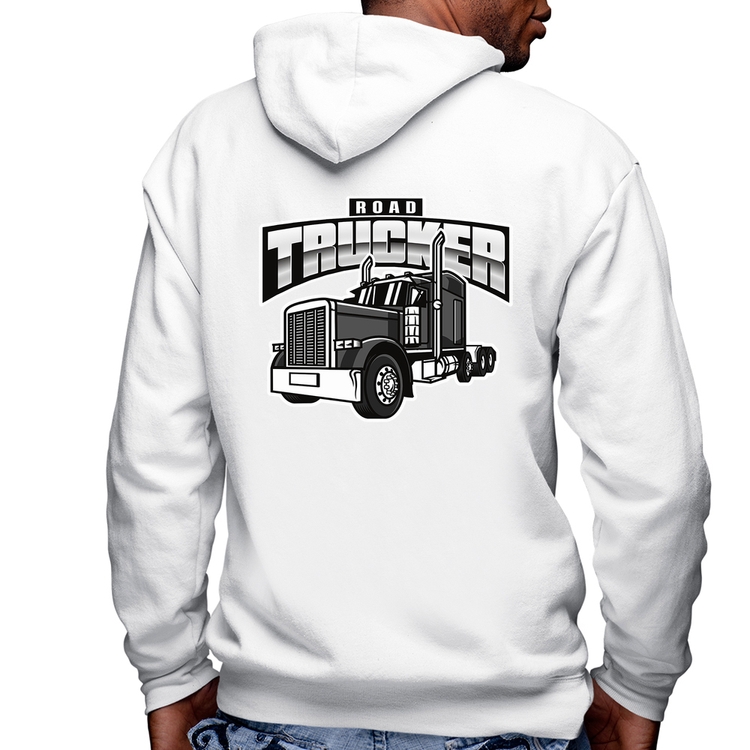 Blusa Moletom Caminhão Road Trucker Caminhoneiro Masculina com Capuz e Zíper - Branca