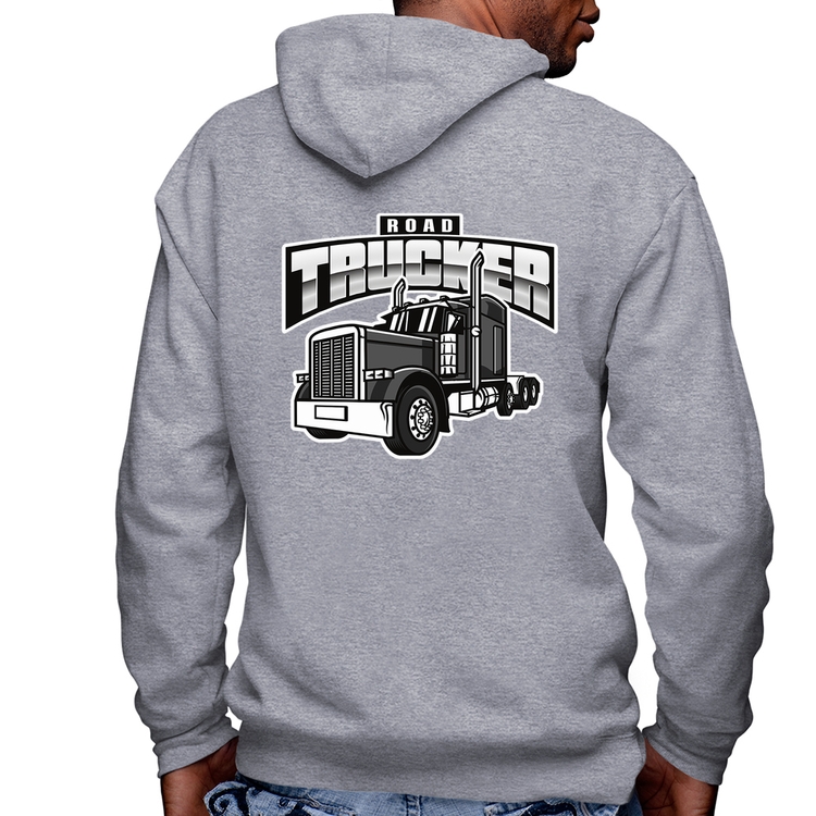 Blusa Moletom Caminhão Road Trucker Caminhoneiro Masculina com Capuz e Zíper - Mescla