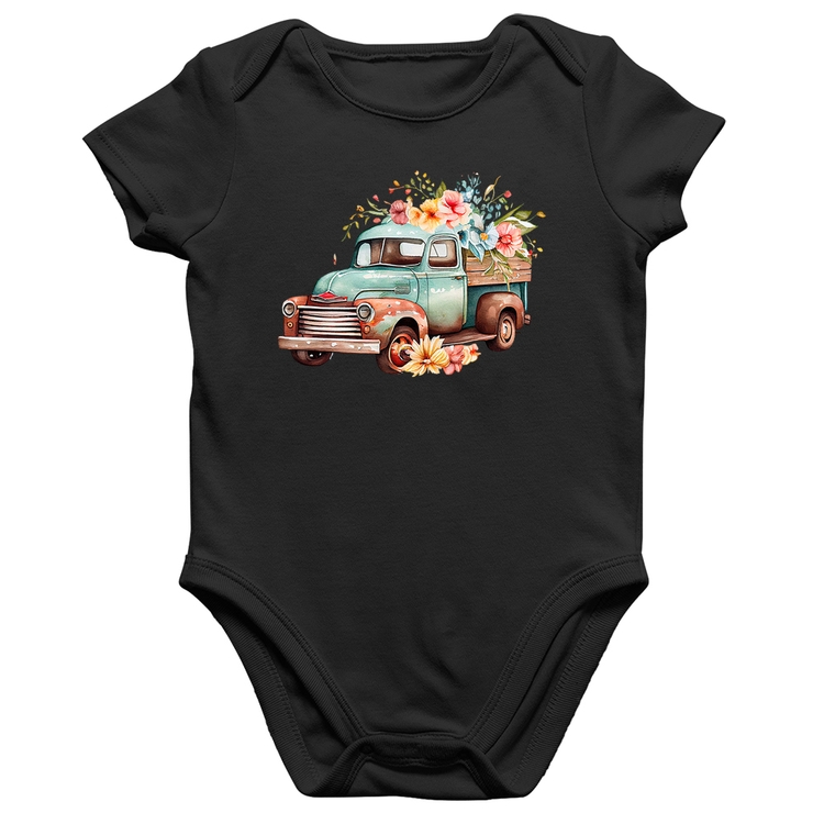 Body Bebê Algodão Caminhão Vintage e Flores