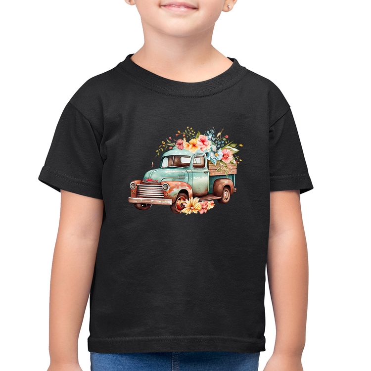 Camiseta Algodão Infantil Caminhão Vintage e Flores