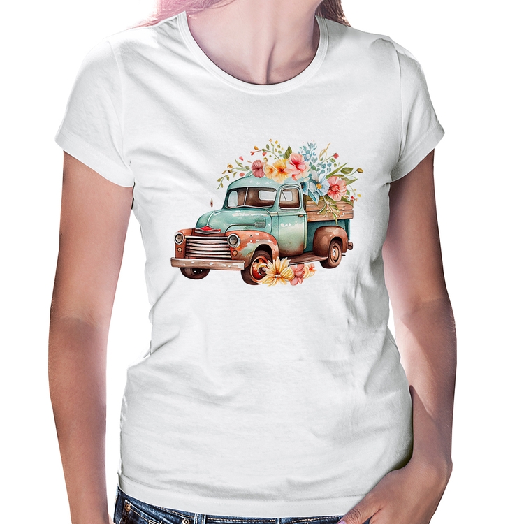 Baby Look Caminhão Vintage e Flores