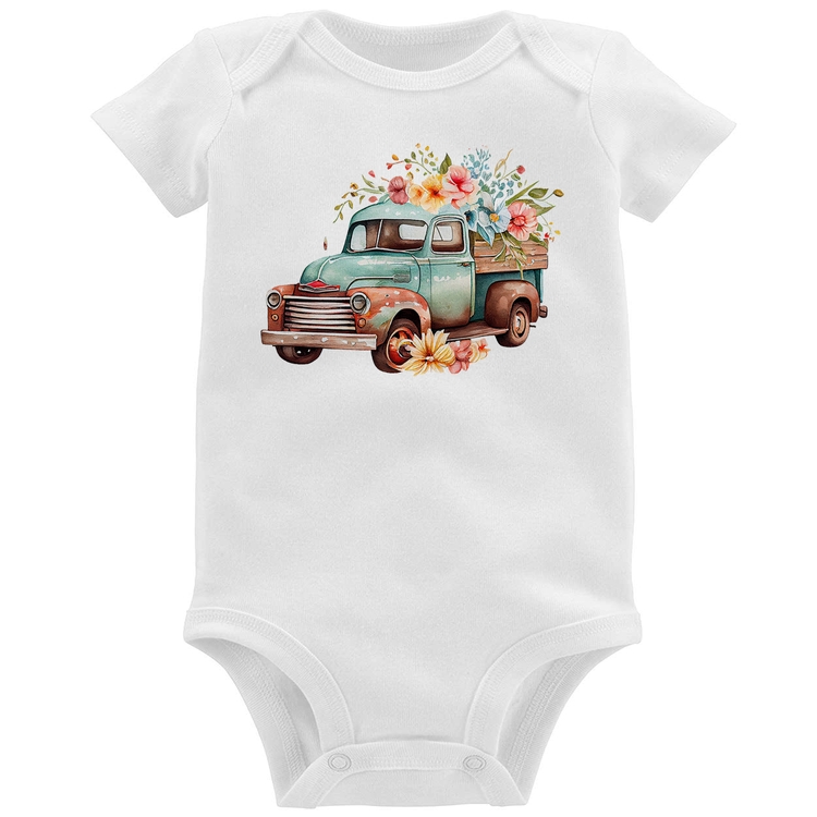 Body Bebê Caminhão Vintage e Flores