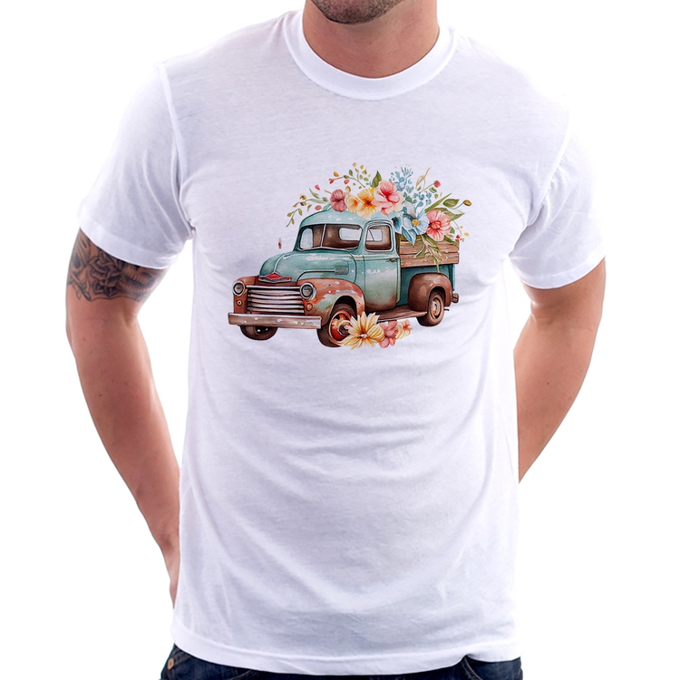 Camiseta Caminhão Vintage e Flores