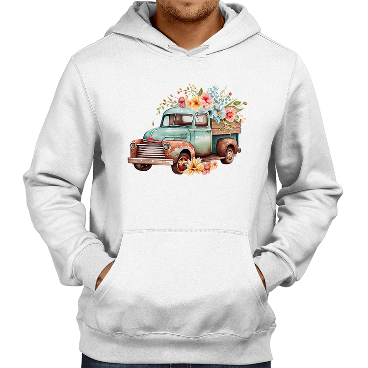 Moletom Caminhão Vintage e Flores - Branco