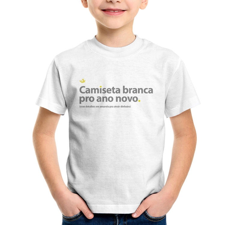 Camiseta Infantil Camiseta branca de ano novo