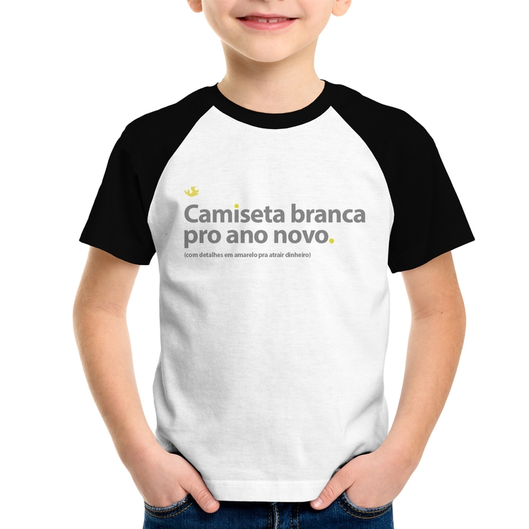 Camiseta Raglan Infantil Camiseta branca de ano novo