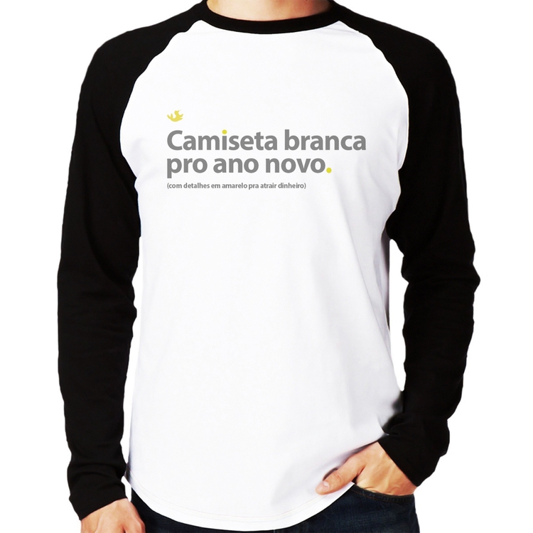 Camiseta Raglan Camiseta branca de ano novo Manga Longa