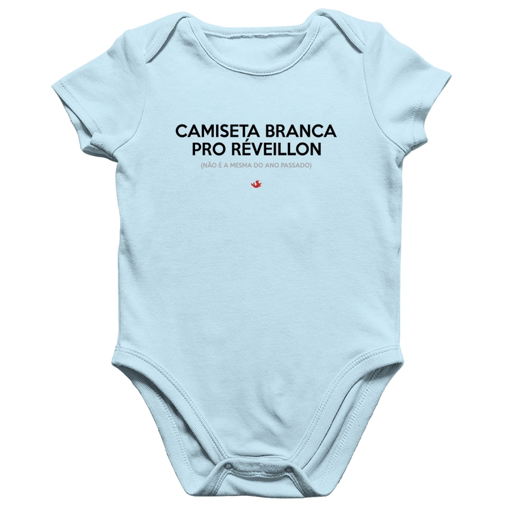 Body Bebê Algodão Camiseta Branca de Réveillon - Azul Bebê