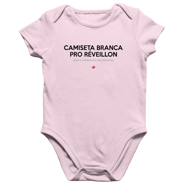 Body Bebê Algodão Camiseta Branca de Réveillon - Rosa Bebê