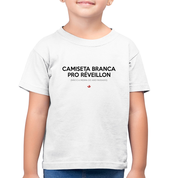 Camiseta Algodão Infantil Camiseta Branca de Réveillon - Branca