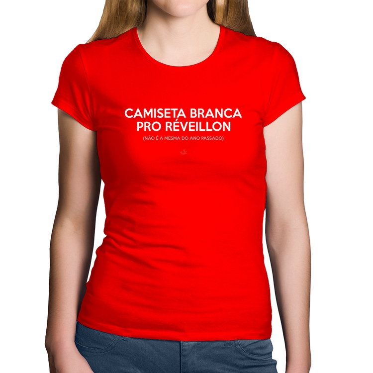 Baby Look Algodão Camiseta Branca de Réveillon - Vermelha