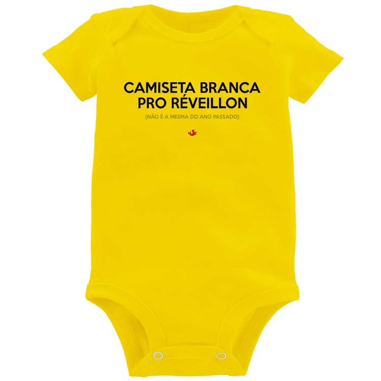 Body Bebê Camiseta Branca de Réveillon - Amarelo