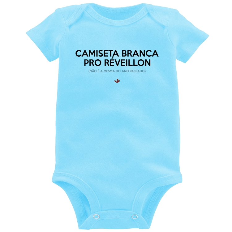 Body Bebê Camiseta Branca de Réveillon - Azul Bebê