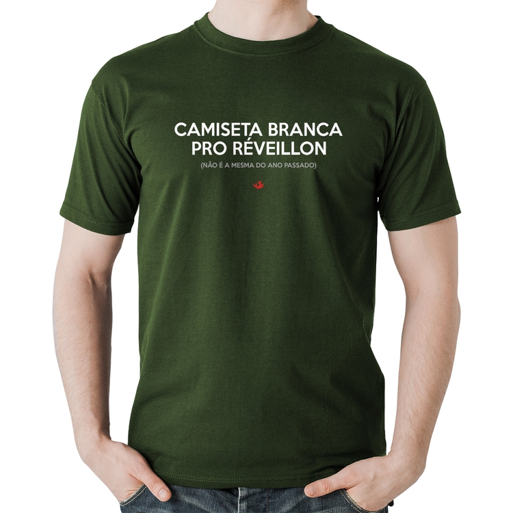 Camiseta Algodão Camiseta Branca de Réveillon - Musgo