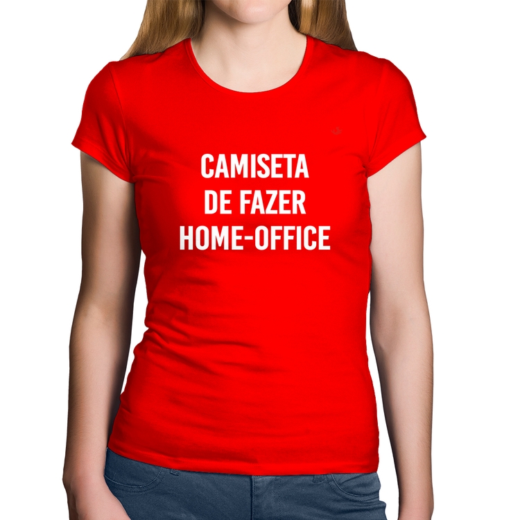 Baby Look Algodão Camiseta de fazer home-office - Vermelha
