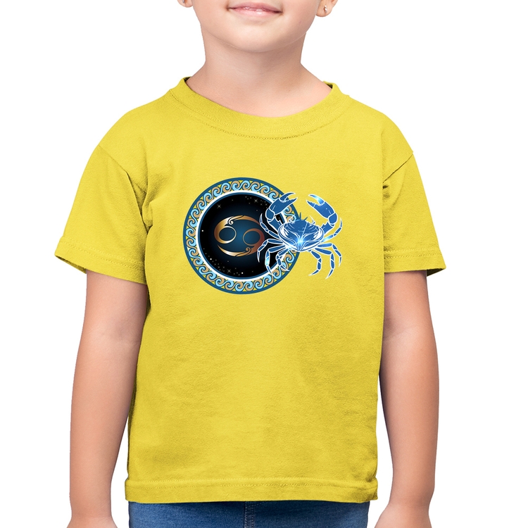 Camiseta Algodão Infantil Signo Câncer Astrologia - Amarelo Canário