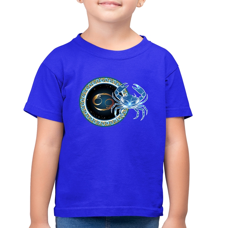 Camiseta Algodão Infantil Signo Câncer Astrologia - Azul Royal