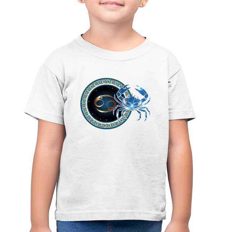 Camiseta Algodão Infantil Signo Câncer Astrologia - Branca