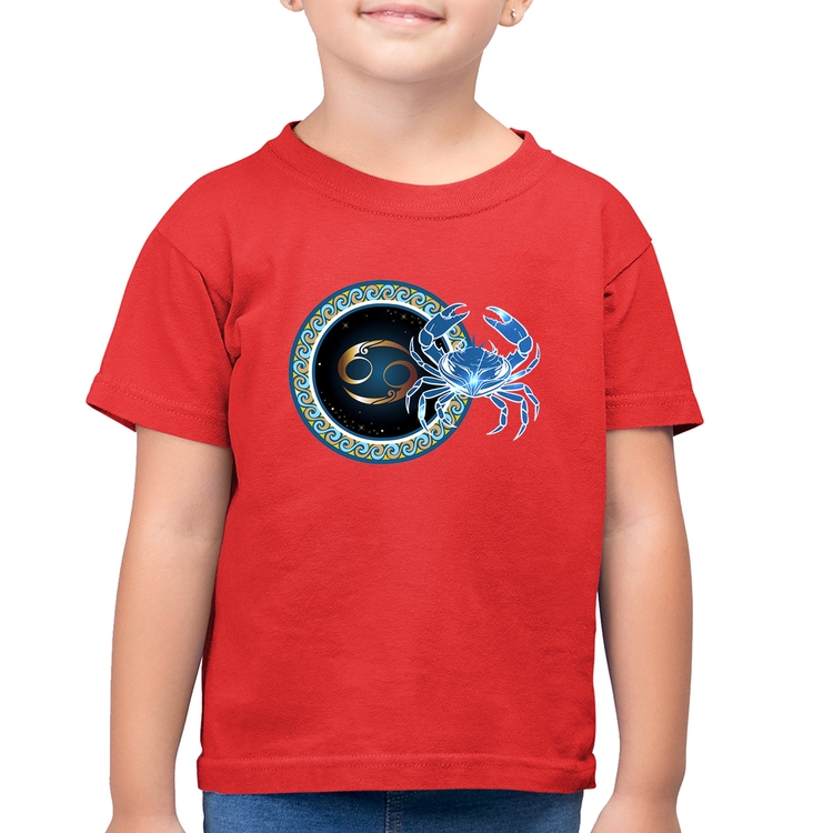 Camiseta Algodão Infantil Signo Câncer Astrologia - Vermelha