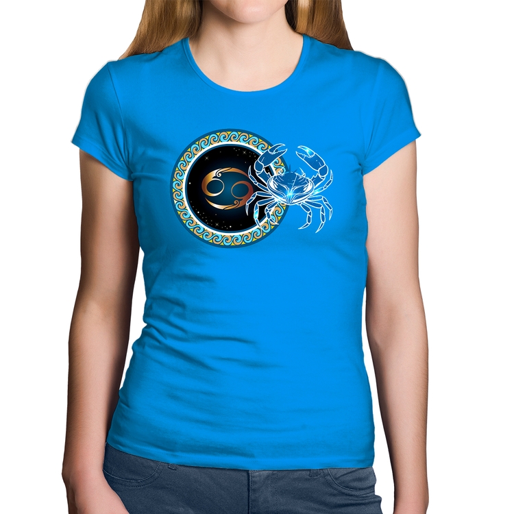 Baby Look Algodão Signo Câncer Astrologia - Azul