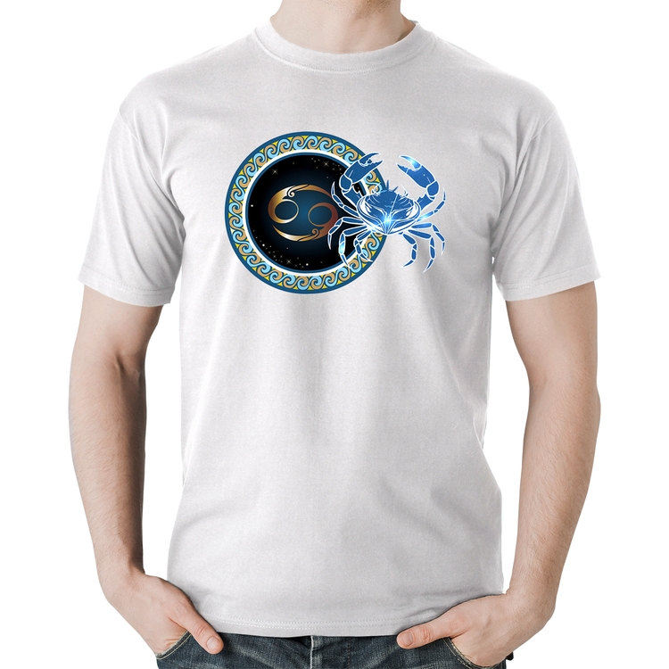 Camiseta Algodão Signo Câncer Astrologia - Branca