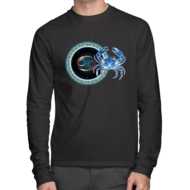 Camiseta Algodão Signo Câncer Astrologia Manga Longa