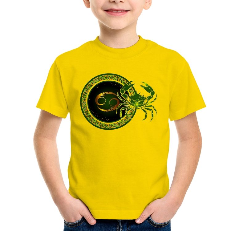 Camiseta Infantil Signo Câncer Astrologia - Amarela