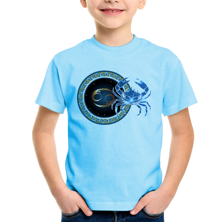 Camiseta Infantil Signo Câncer Astrologia - Azul Bebê
