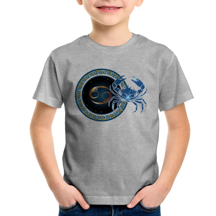 Camiseta Infantil Signo Câncer Astrologia - Cinza