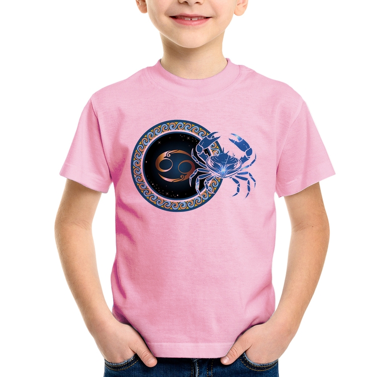 Camiseta Infantil Signo Câncer Astrologia - Rosa Bebê