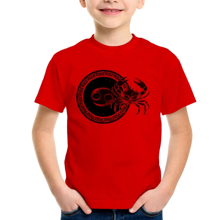 Camiseta Infantil Signo Câncer Astrologia - Vermelha